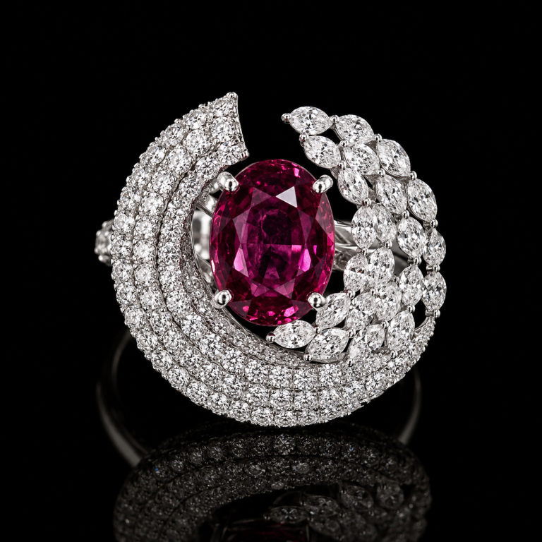 Rubellite & Diamonds Ring