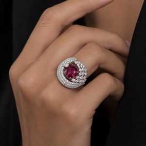 Rubellite Diamond Ring