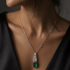 Emerald & Diamond Pendant Necklace