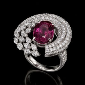 Rubellite Diamond Ring